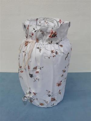 Vineddikkrukke af glas med tappkran, blomstret overtræk, 8,5 liter